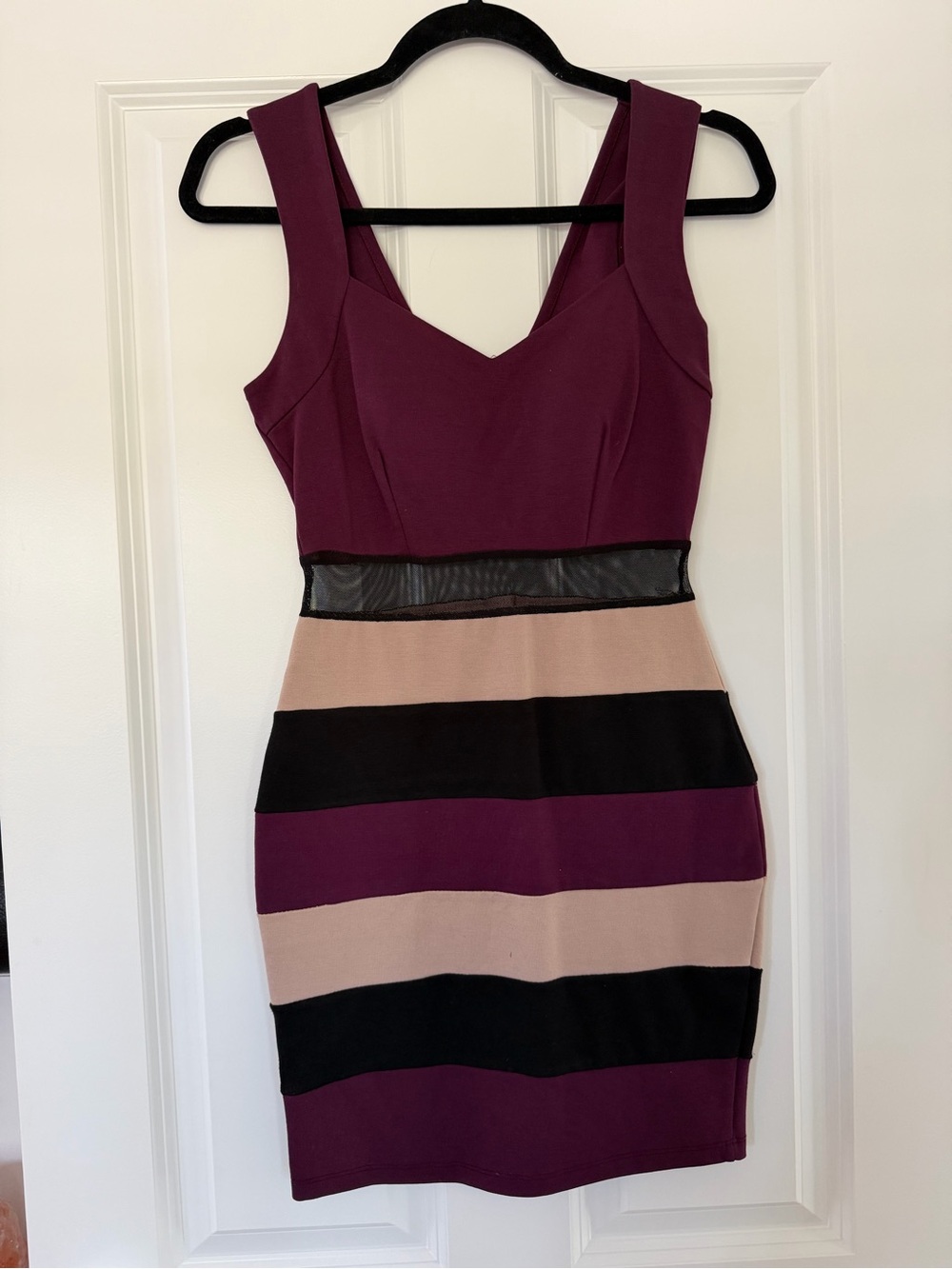 Sleeveless Wine & Neutral Striped Bodycon Dress